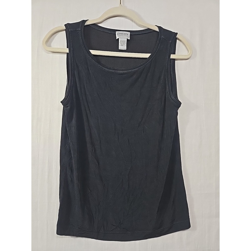 Chico's Travelers Solid Black Slinky Tank‎ Shell Cami Top Women's SZ 1 (M/8)